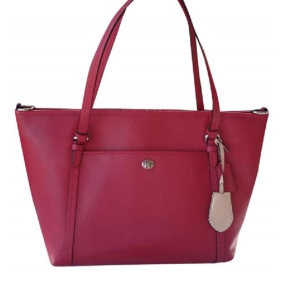 EUC COACH F25667 PEYTON LARGE SAFFIANO LEATHER TOTE W/XBODY STRAP IN POMEGRANATE